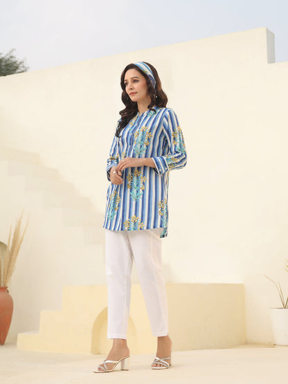 Mandarin collar striped tunic