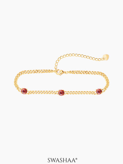 Margaret Red Stone 18K Gold Plated Loose Chain Bracelet
