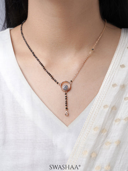 Marissa Sparkling Solitaire Diamond Round Pendant Rosegold Plated Mangalsutra