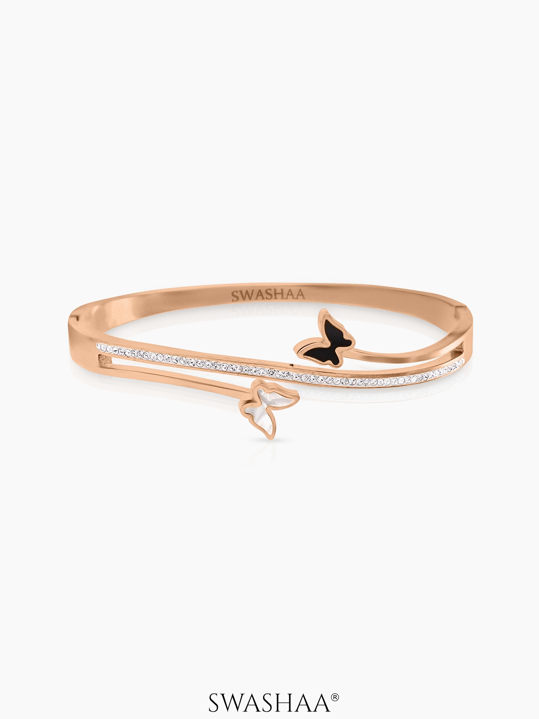 Meghan Black White Butterfly Charm Diamond Rosegold Plated Bracelet