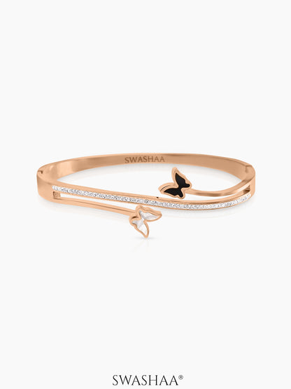 Meghan Black White Butterfly Charm Diamond Rosegold Plated Bracelet