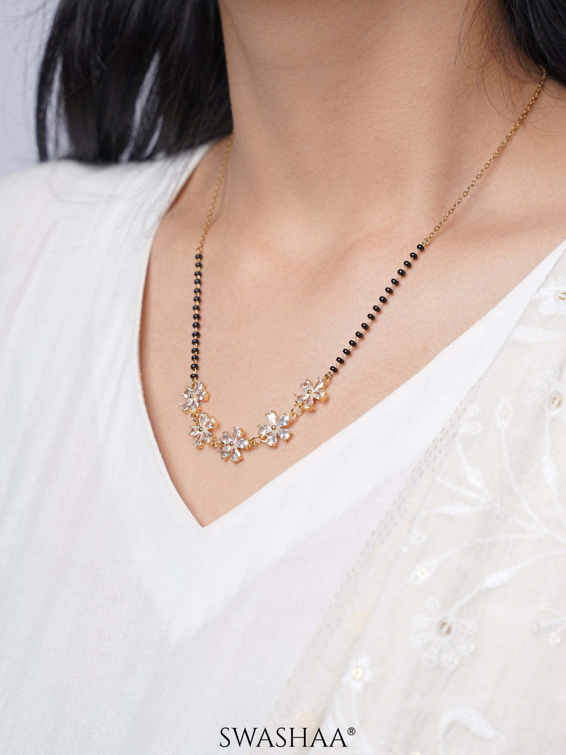 Meher Floral Clusters Diamond 18K Gold Plated  Mangalsutra