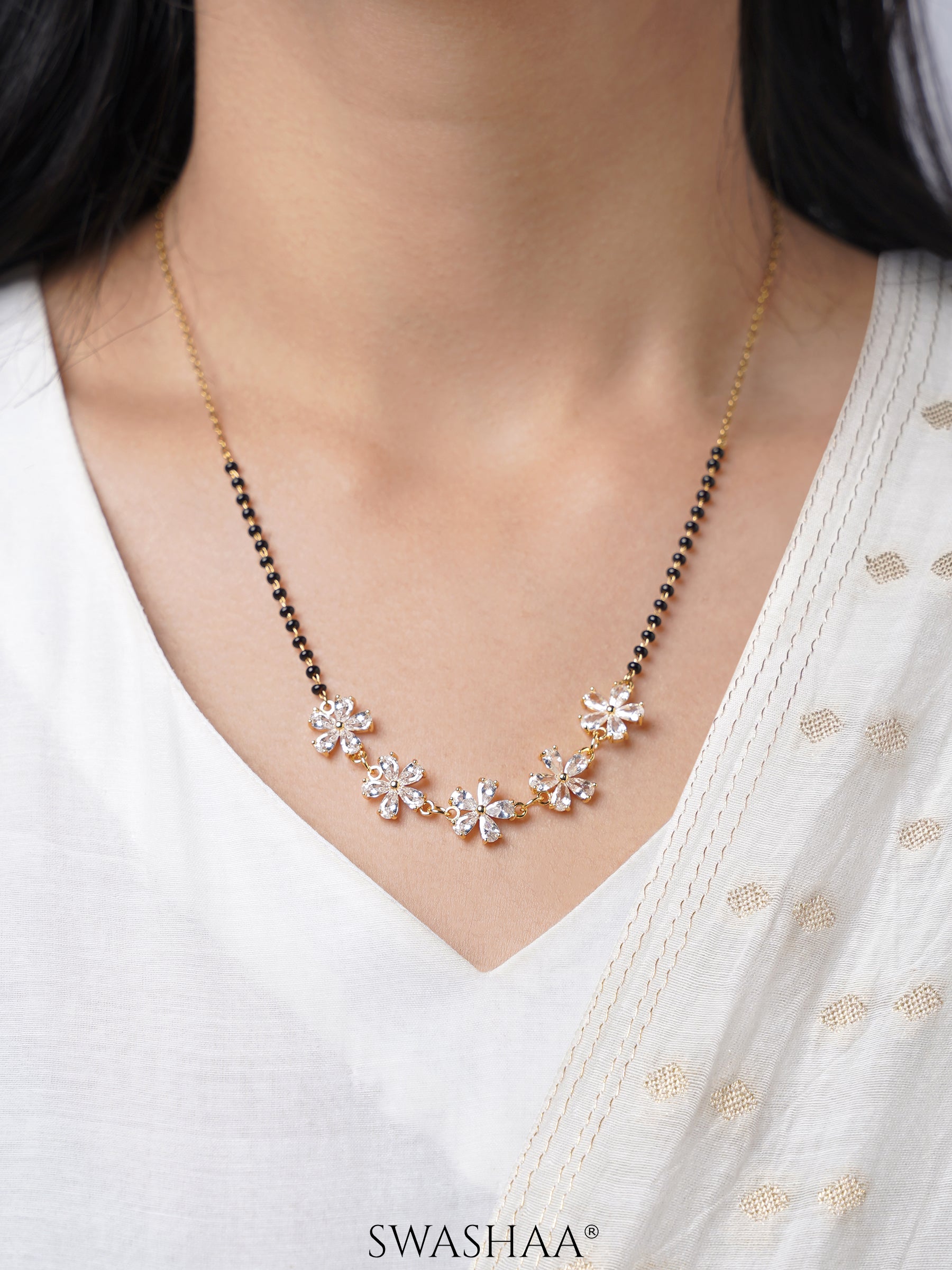 Meher Floral Clusters Diamond 18K Gold Plated  Mangalsutra