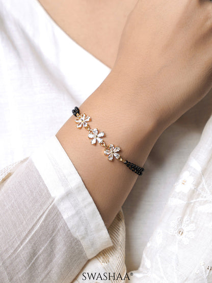 Meher Trio Flower Diamond Chamrs 18K Gold Plated Mangalsutra Bracelet