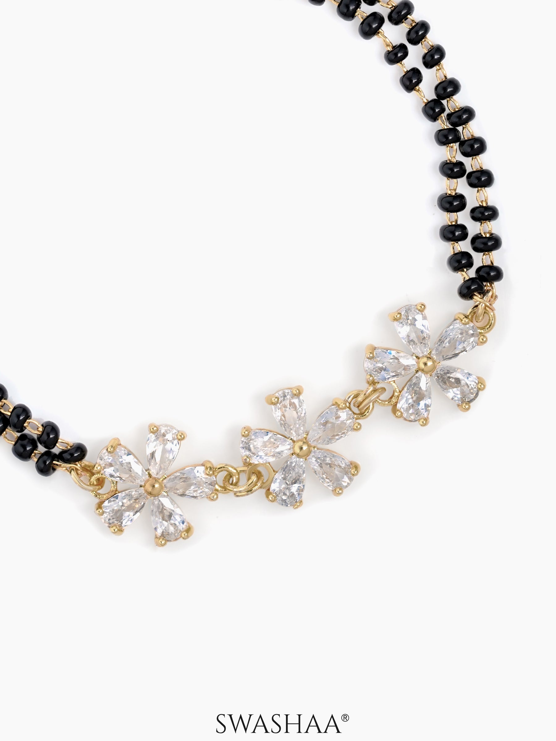 Meher Trio Flower Diamond Chamrs 18K Gold Plated Mangalsutra Bracelet