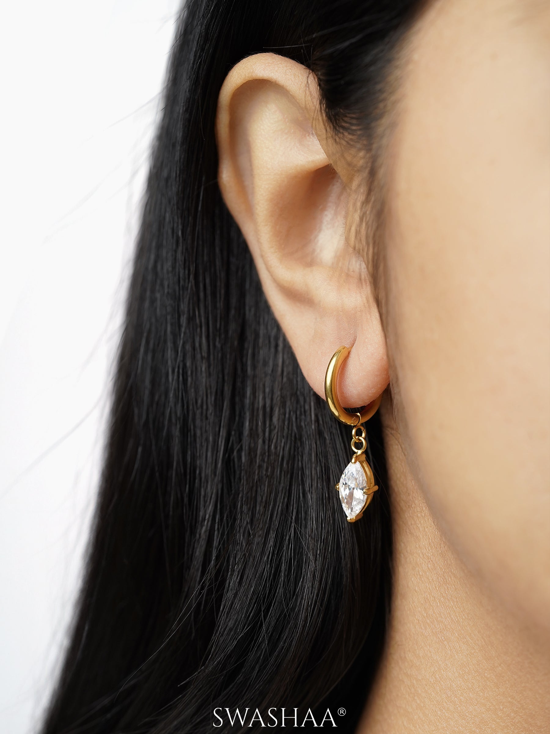 Mirabelle Marquise Cut Charm Solitaire 18K Gold Plated Hoop Earrings