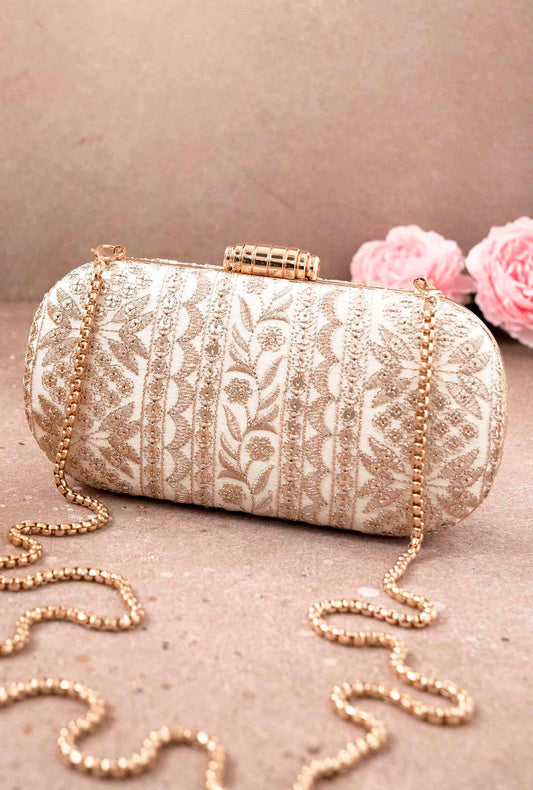 AMYRA - Mirai Embroidered Clutch - Cream
