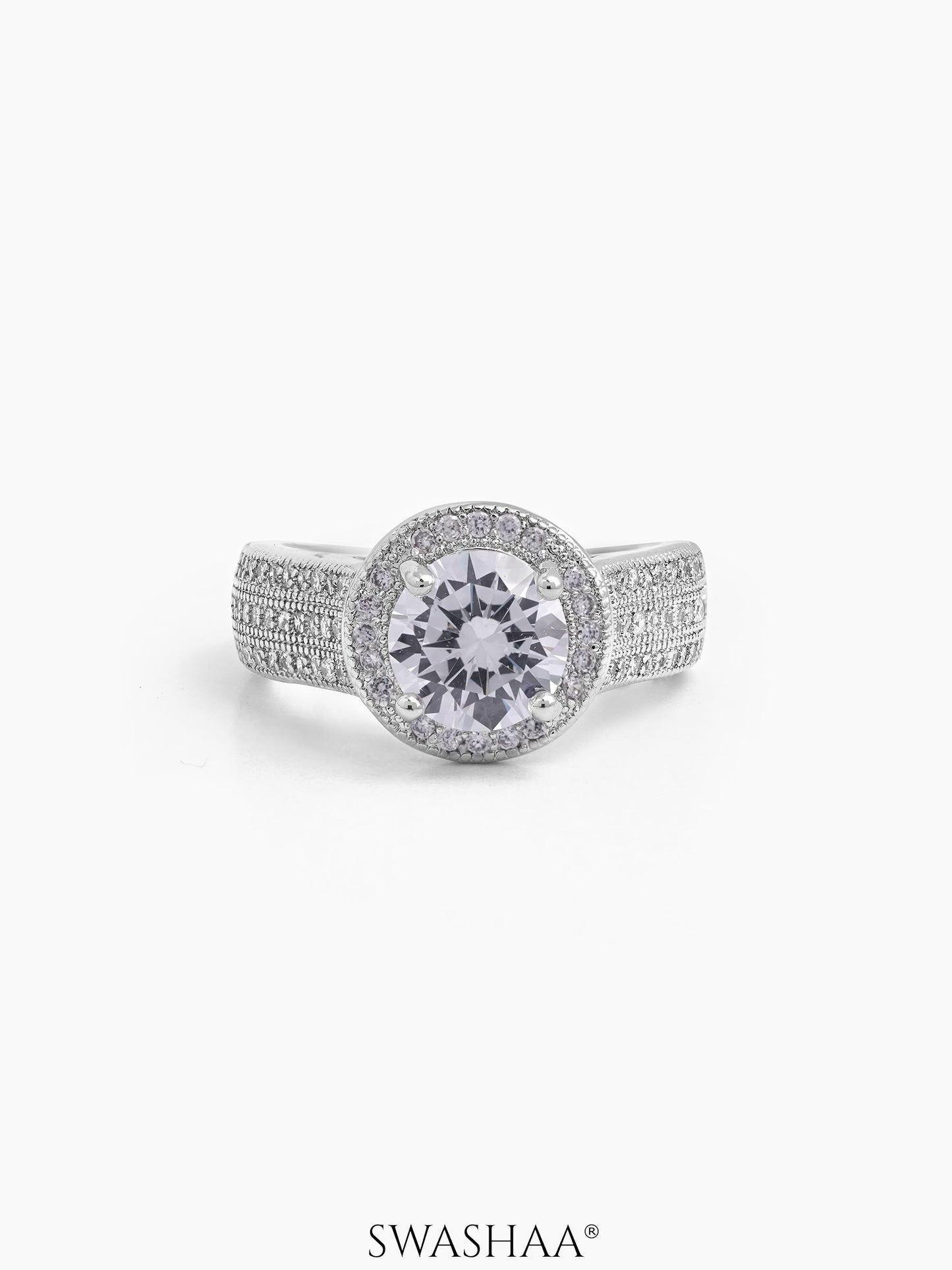 Mirra Round Silver Diamond Solitaire Women's Ring