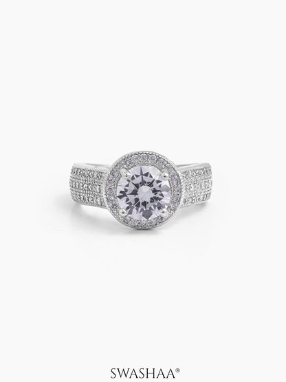 Mirra Round Silver Diamond Solitaire Women's Ring