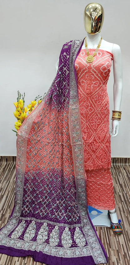 Modal Ghazi Silk Barik Bandhej Work Authentic Gujarati Bandhani Dress Material (Unstitched) - Premium  from Ethenika.com  - Just INR 8990! Shop now at Ethenika.com 