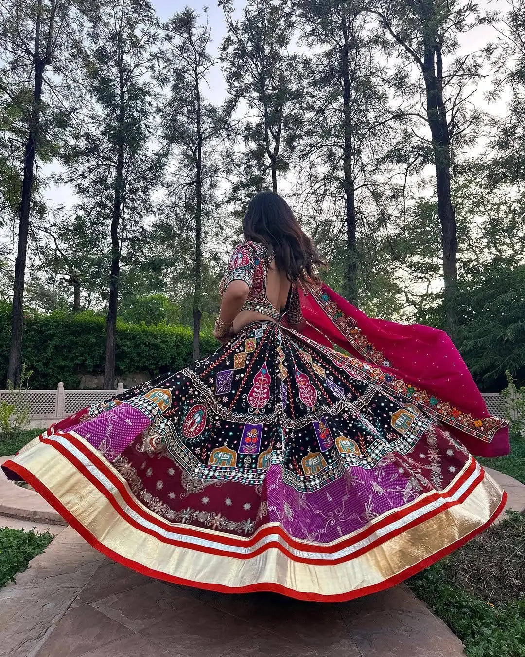 Muslin Cotton Digital Print Mirror Work Designer Chaniya Choli for Garba Ethenika.com