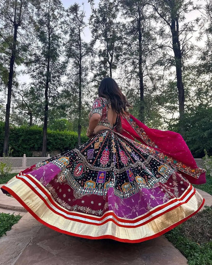 Muslin Cotton Digital Print Mirror Work Designer Chaniya Choli for Garba Ethenika.com