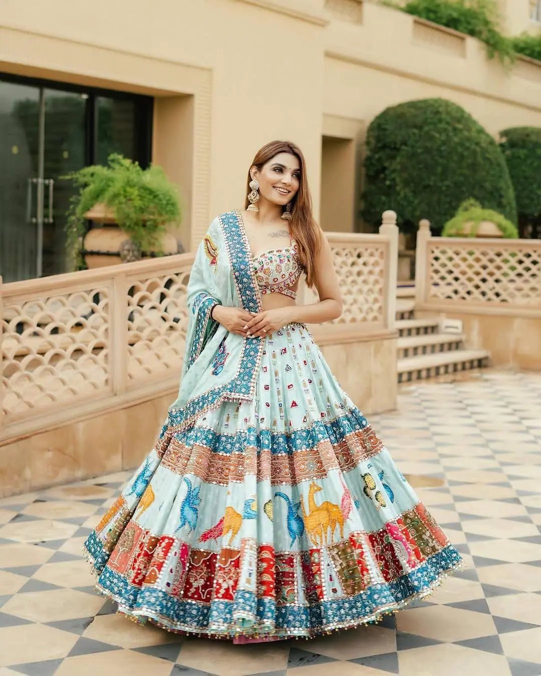Muslin Cotton Digital Print Mirror Work Designer Chaniya Choli for Navratri Ethenika.com