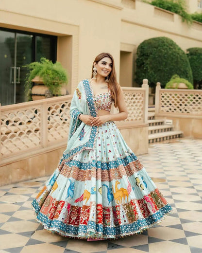 Muslin Cotton Digital Print Mirror Work Designer Chaniya Choli for Navratri Ethenika.com