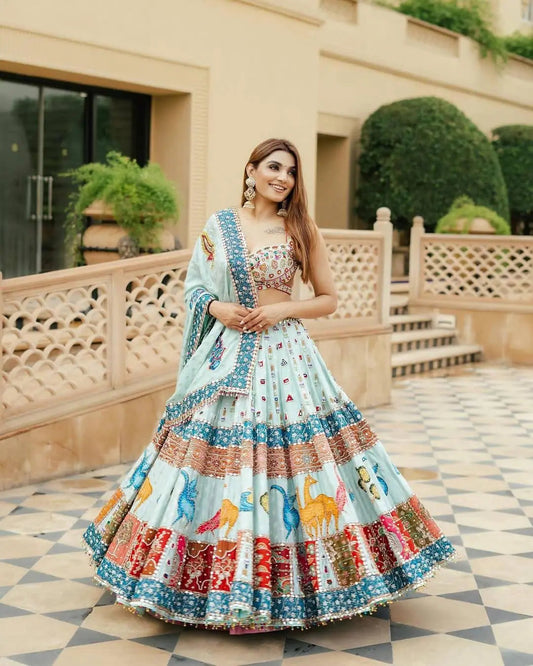 Muslin Cotton Digital Print Mirror Work Designer Chaniya Choli for Navratri Ethenika.com