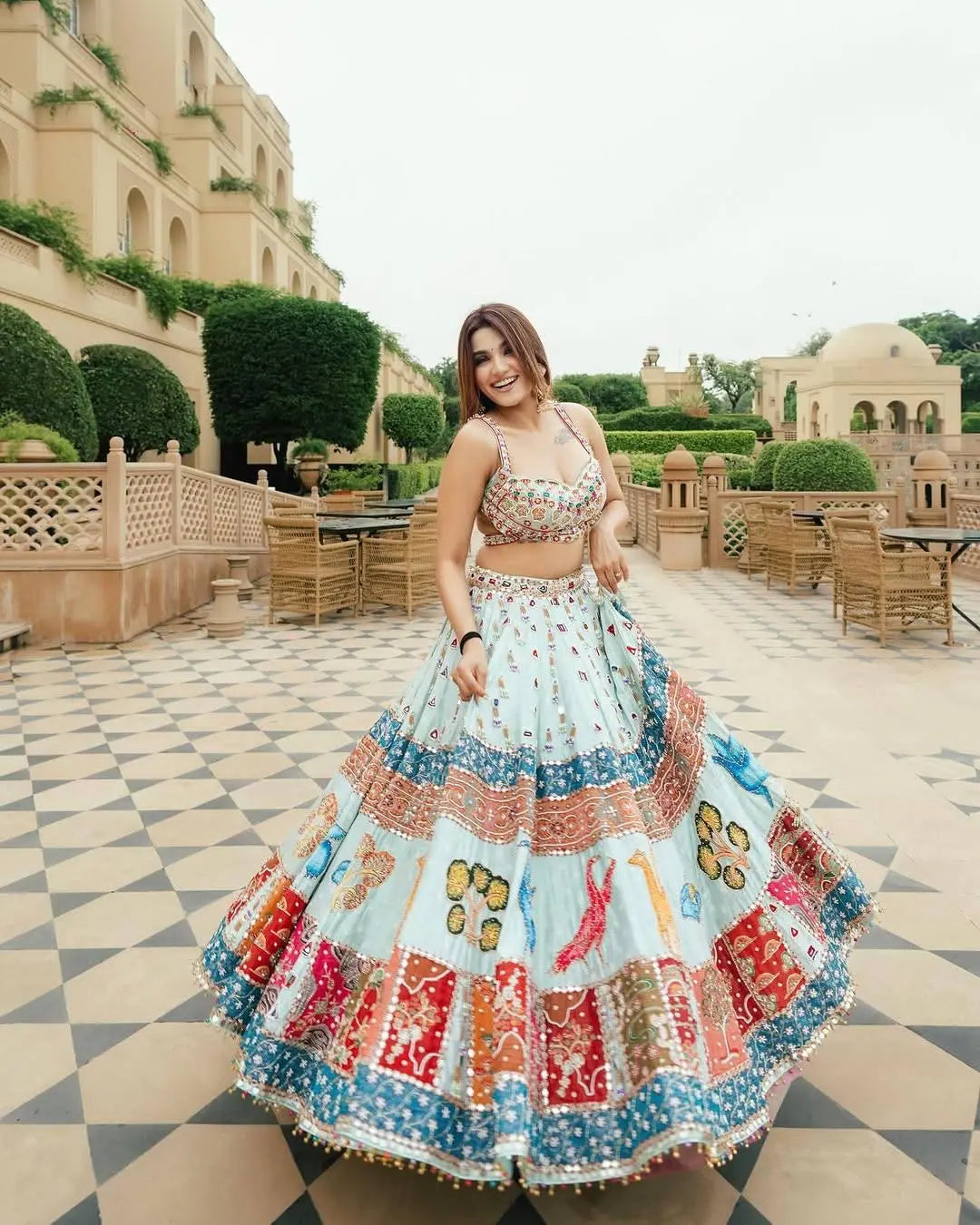 Muslin Cotton Digital Print Mirror Work Designer Chaniya Choli for Navratri Ethenika.com