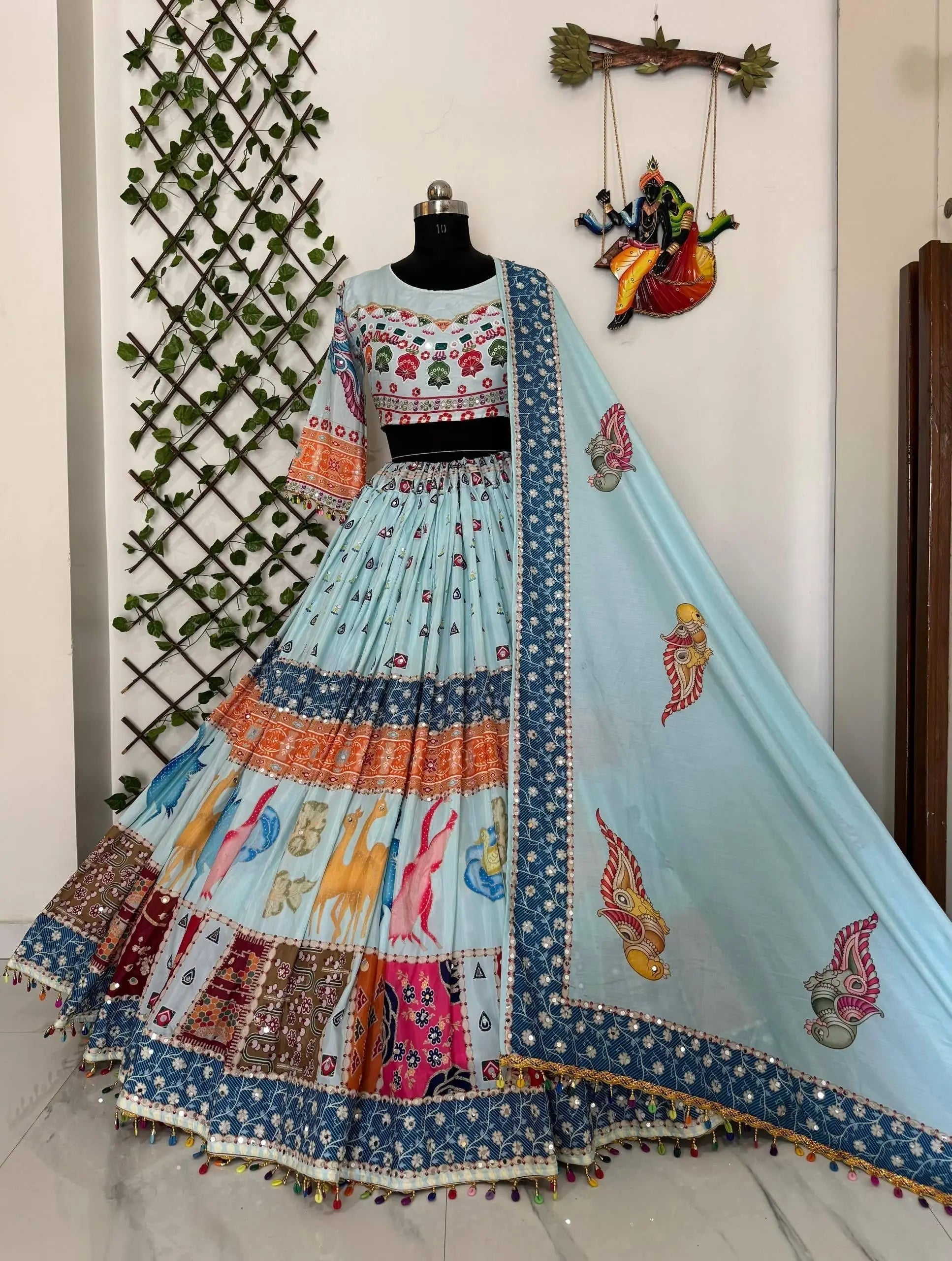 Muslin Cotton Digital Print Mirror Work Designer Chaniya Choli for Navratri Ethenika.com