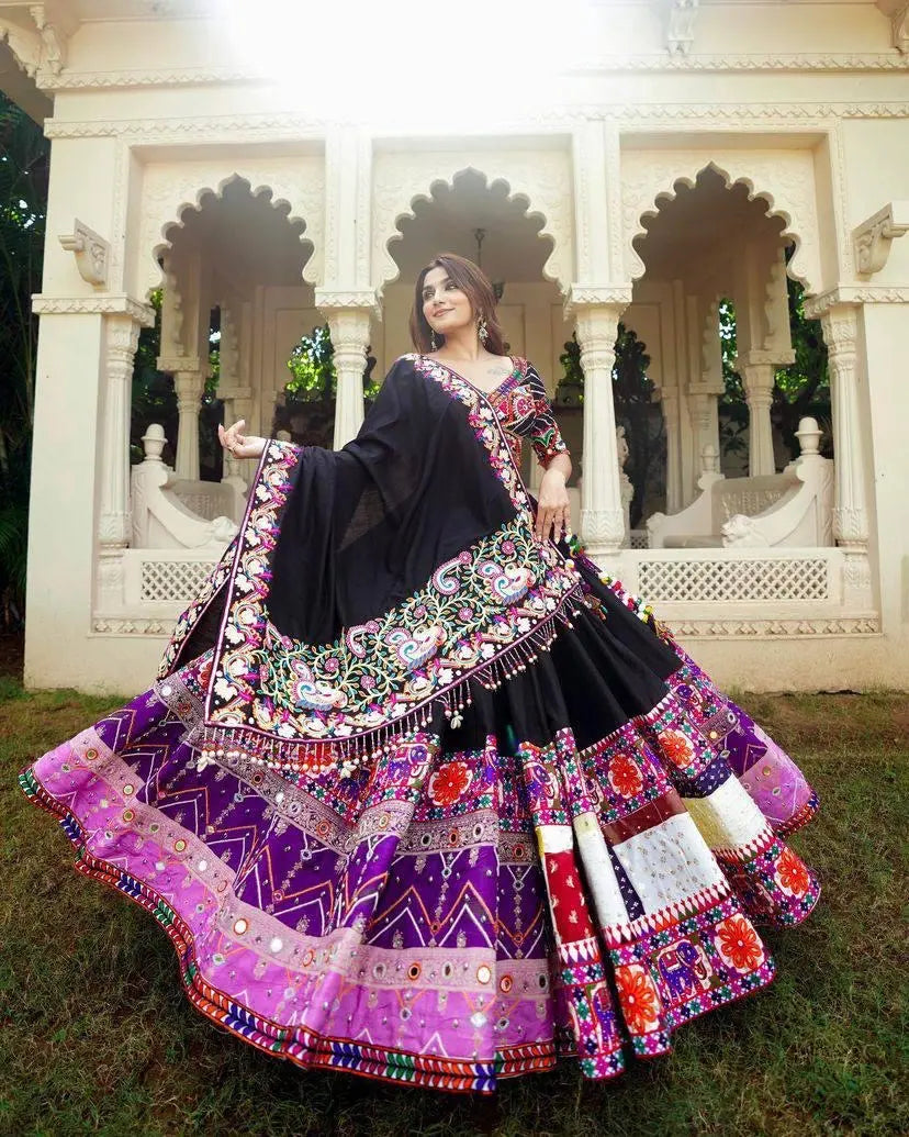 Muslin Cotton Digital Print with Mirror Work Navratri Garba Special Chaniya Choli Ethenika.com
