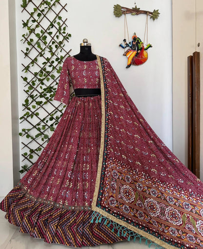 Muslin Cotton Digital Print with Real Mirror Work Navratri Special Designer Chaniya Choli Ethenika.com
