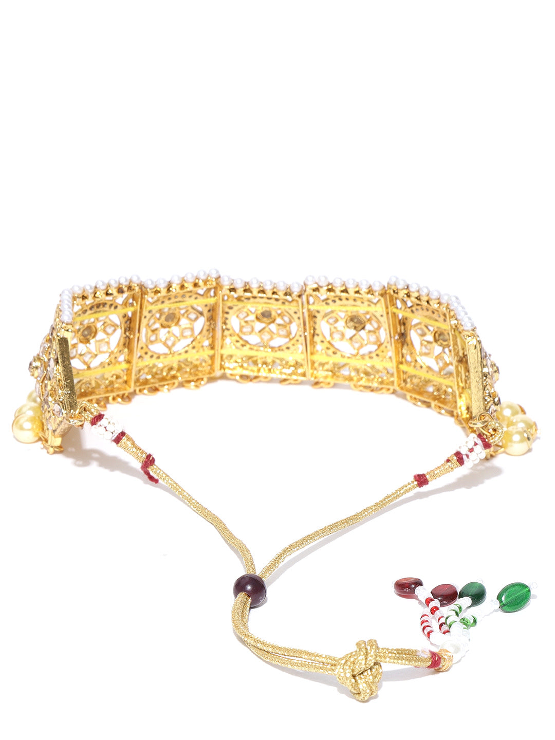 White Beads Pearls Kundan Gold Plated MaangTika Choker
