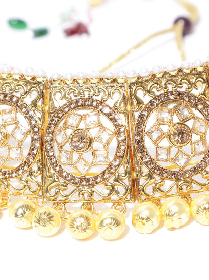 White Beads Pearls Kundan Gold Plated MaangTika Choker