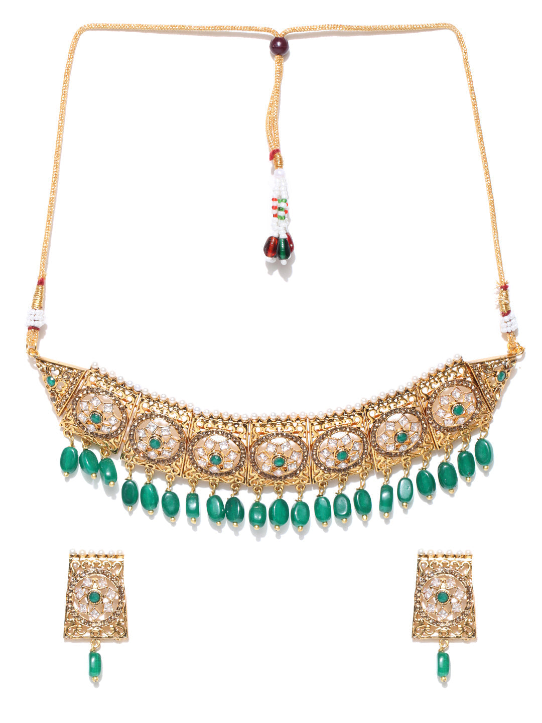 Emerald Beads Stones Gold Plated Choker