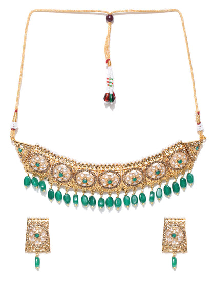Emerald Beads Stones Gold Plated Choker