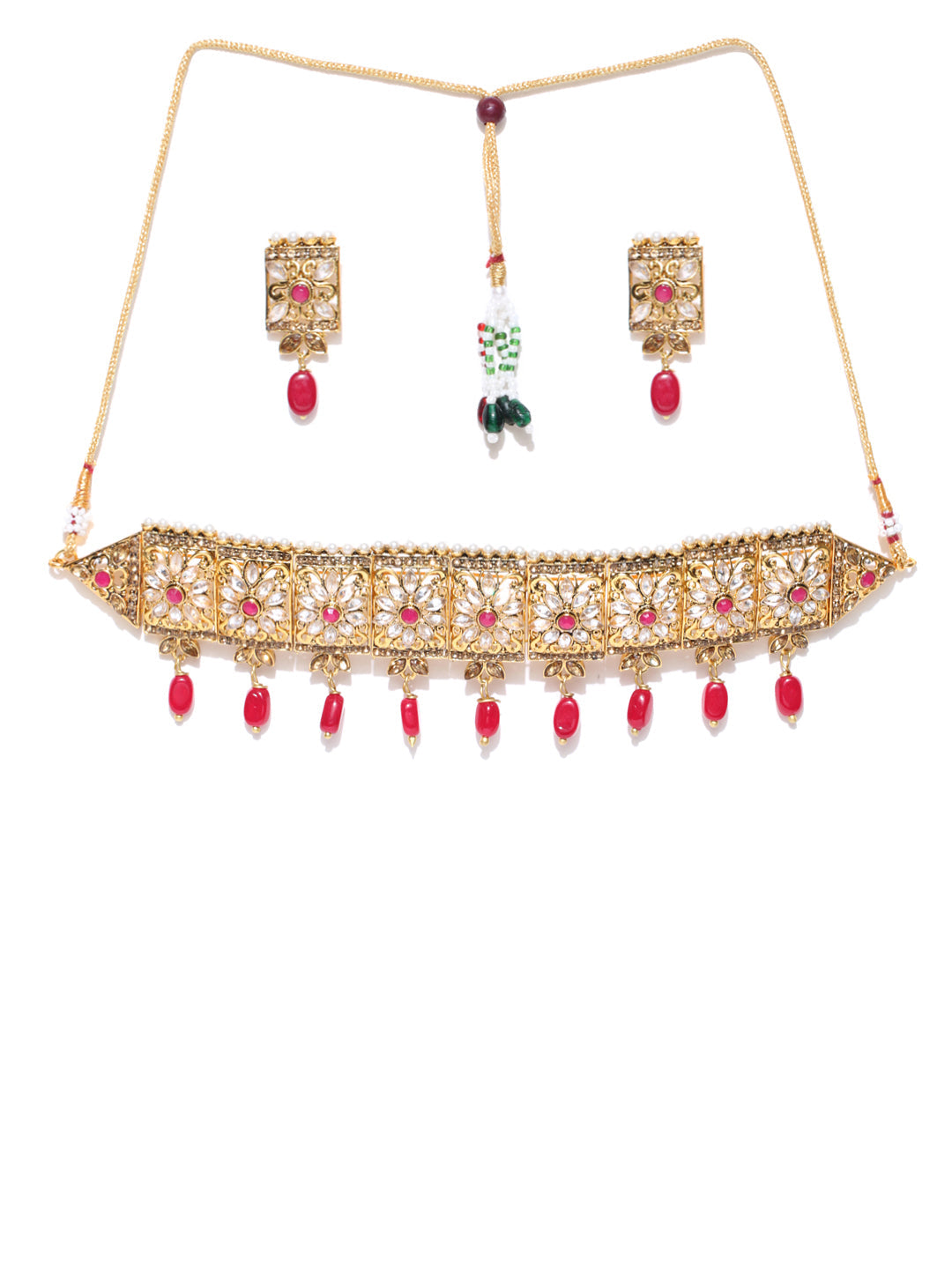 Red Kundan Gold Plated Square Choker