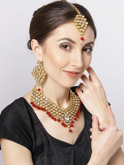 Kundan Ruby Gold Plated MaangTika Jewellery Set