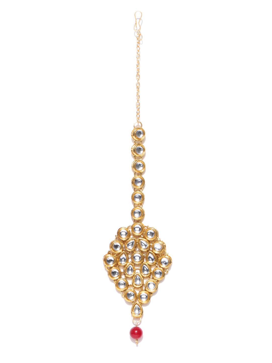 Kundan Ruby Gold Plated MaangTika Jewellery Set