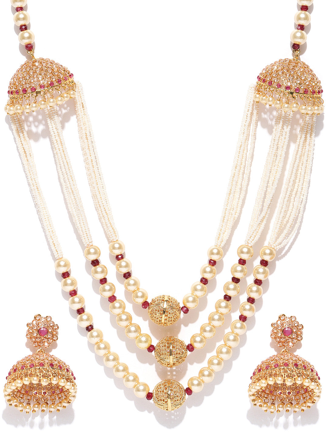 White Beads Pearls Gold Plated Jewellery Set
