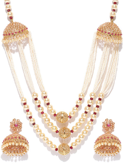 White Beads Pearls Gold Plated Jewellery Set