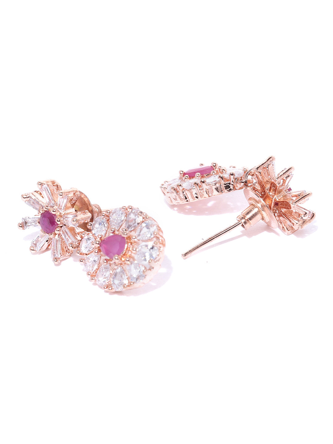 Pink Ruby American Diamond Rose Gold Plated Jewellery Set