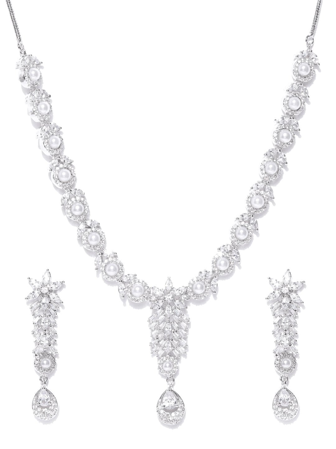 American Diamond Pearls Silver Plated Jewellery Set