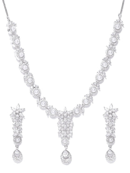 American Diamond Pearls Silver Plated Jewellery Set