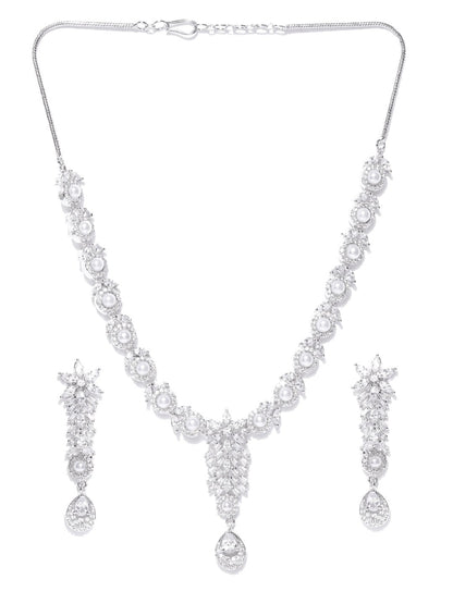 American Diamond Pearls Silver Plated Jewellery Set