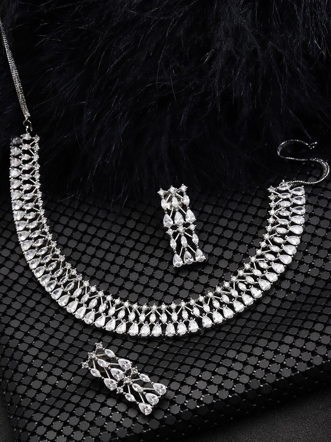 American Diamond Silver Plated Jewellery Set