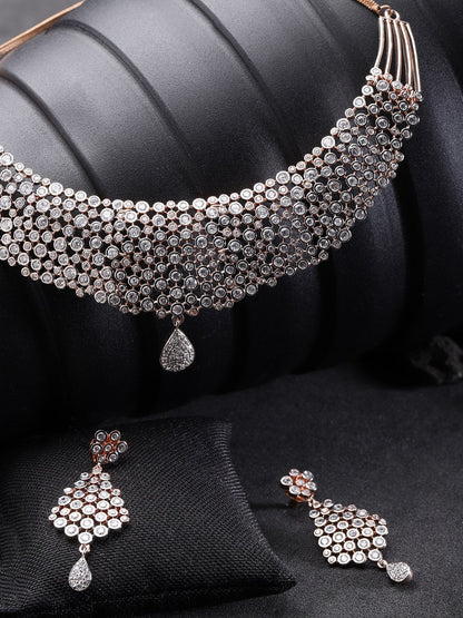 American Diamond Rose Gold Plated Jewellery Set