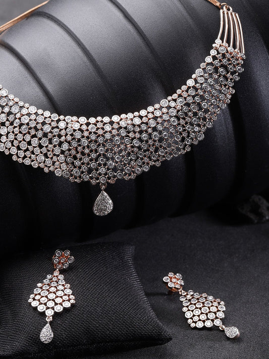 American Diamond Rose Gold Plated Jewellery Set