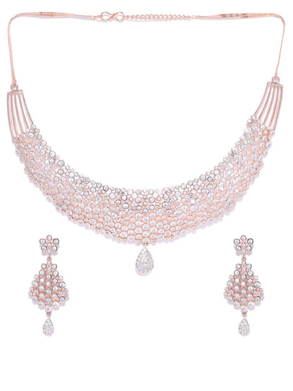American Diamond Rose Gold Plated Jewellery Set