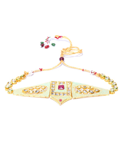 Mint Green Kundan Pearls Gold Plated Meenakari Choker