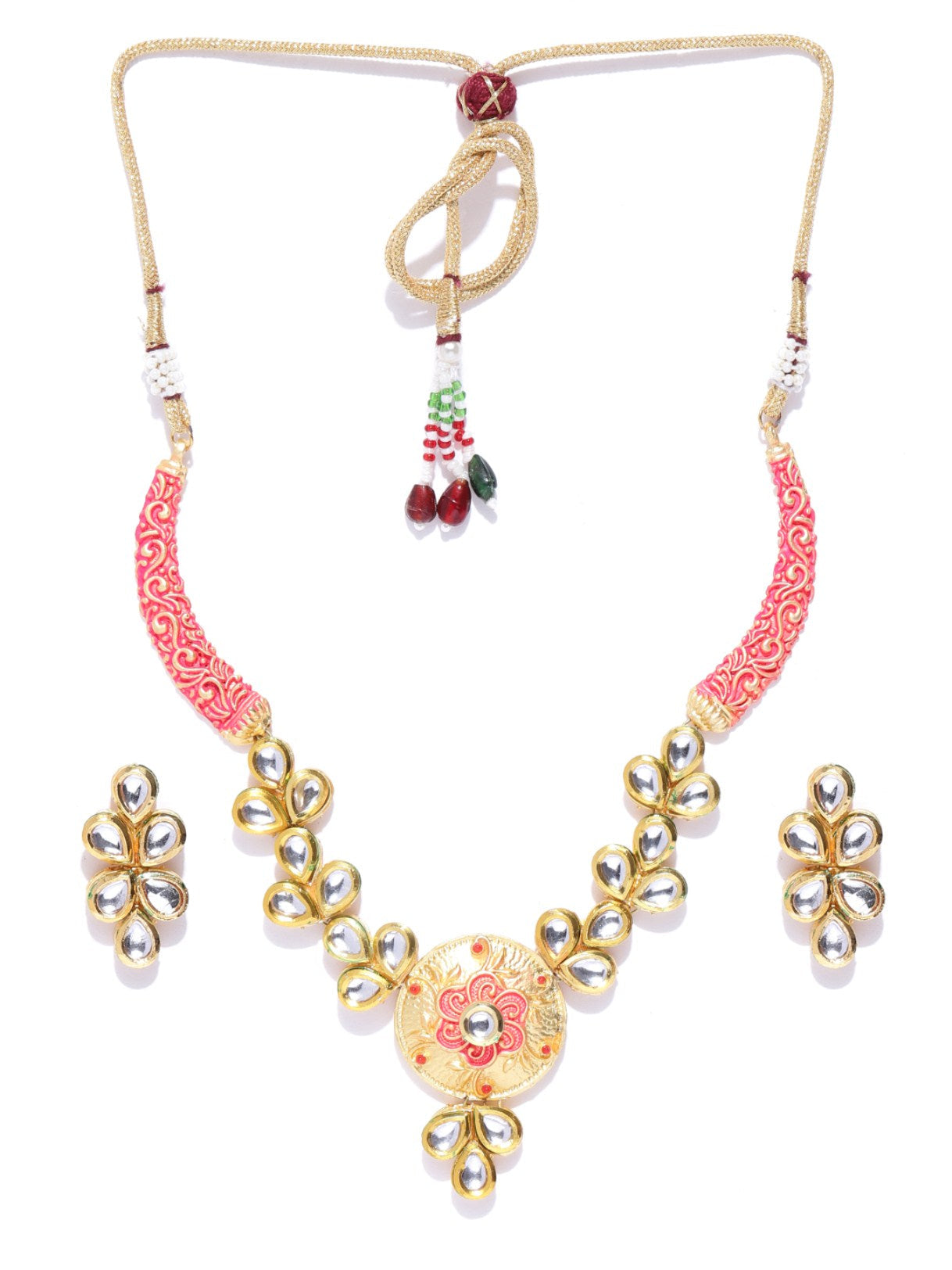 Peach Kundan Gold plated Meenakari Jewellery Set