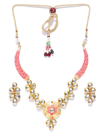 Peach Kundan Gold plated Meenakari Jewellery Set