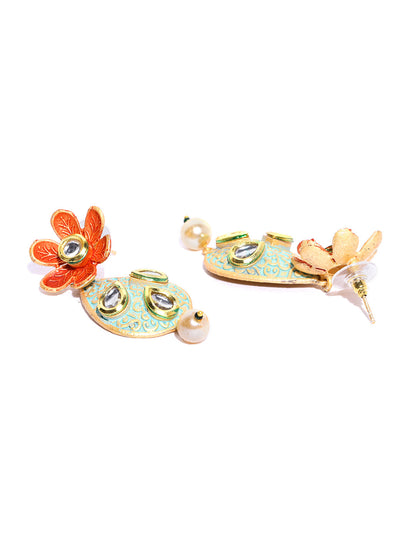 Multi-Color Kundan Pearls Gold Plated Floral Jewellery Set