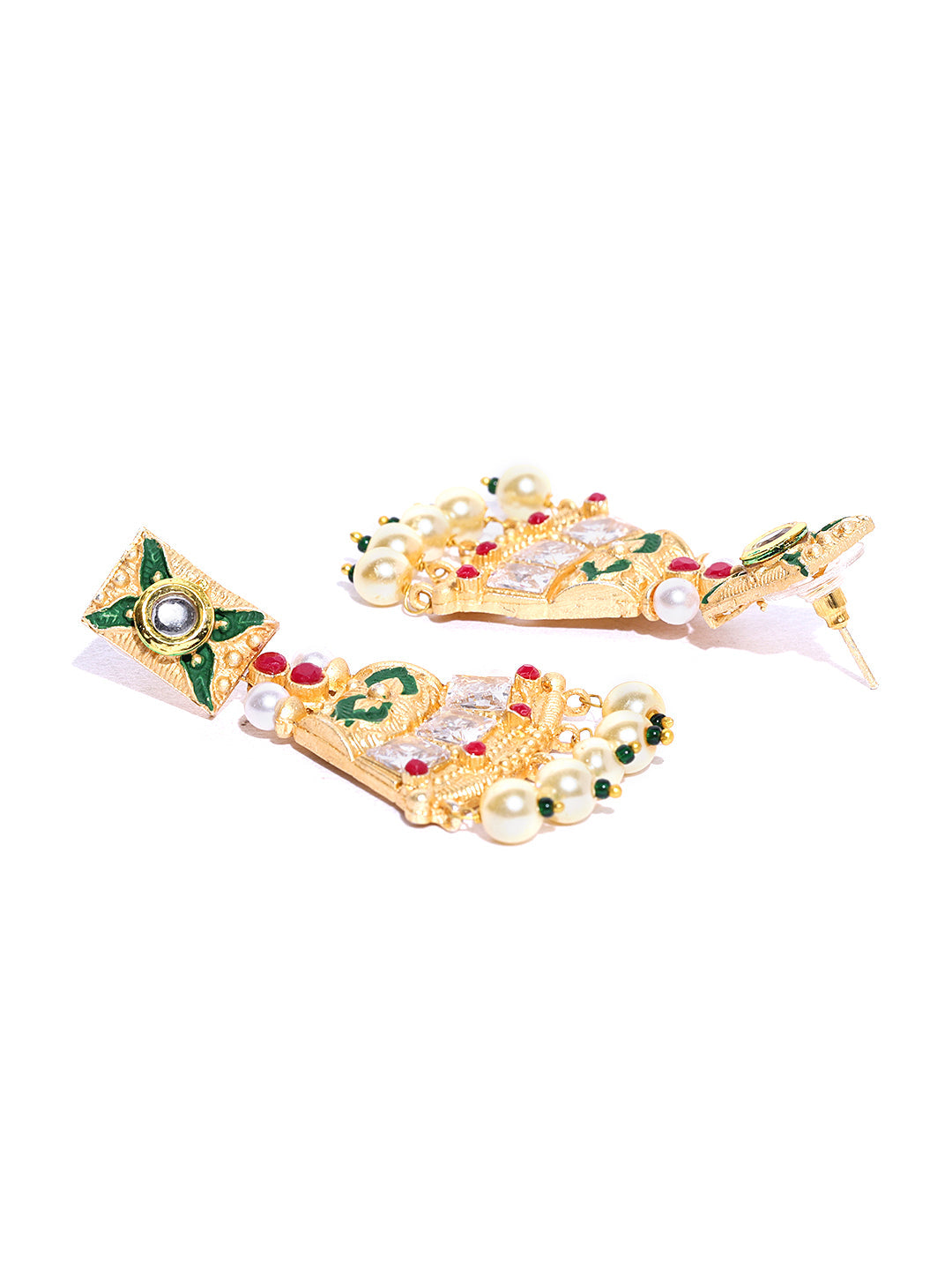 Ruby Pearls Stones Gold Plated Meenakari Jewellery Set