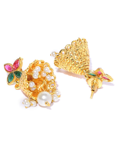 White Beads Ruby Emerlad Gold Plated Jewellery Set