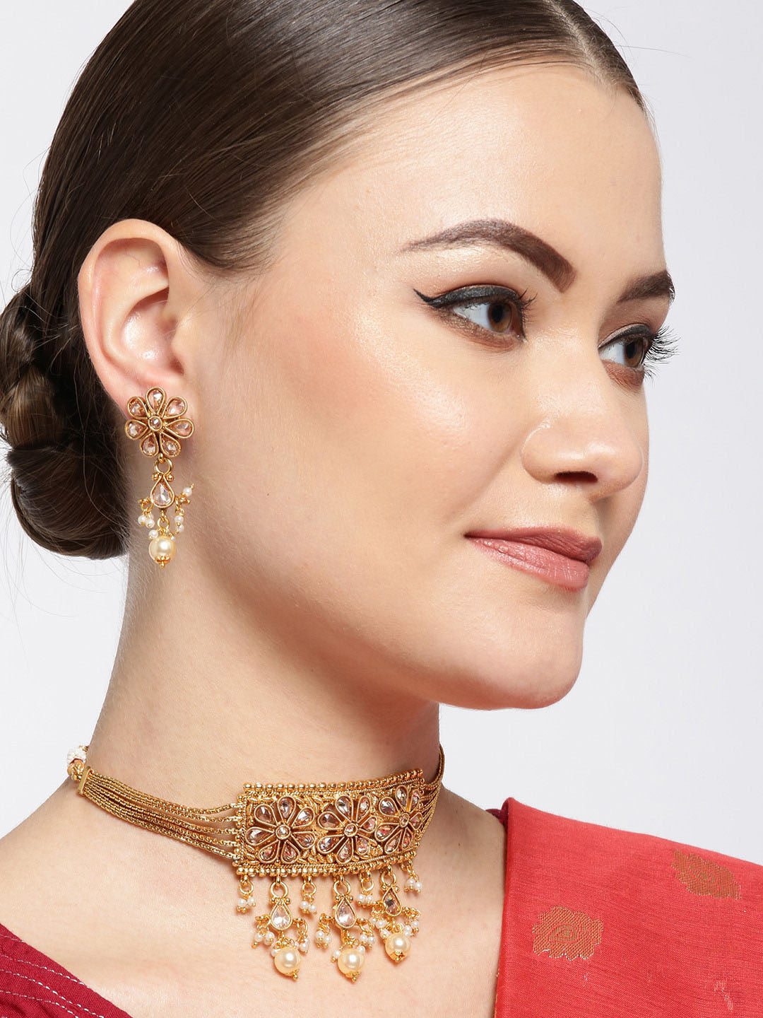 Kundan Pearls Beads Gold Plated Jewellery Set