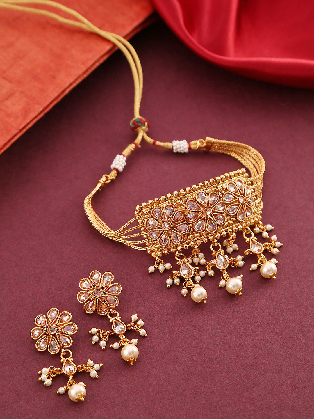 Kundan Pearls Beads Gold Plated Jewellery Set