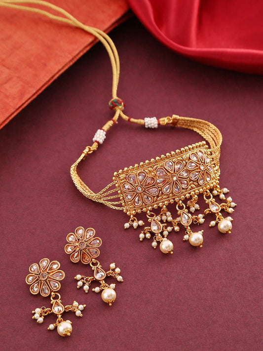 Kundan Pearls Beads Gold Plated Jewellery Set