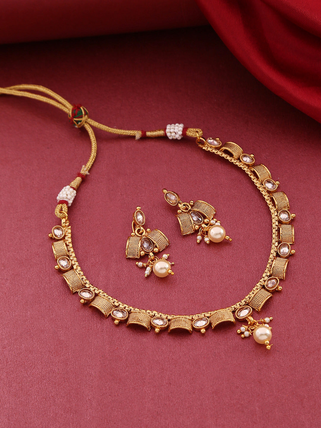 Kundan Pearls Beads Gold Plated Jewellery Set